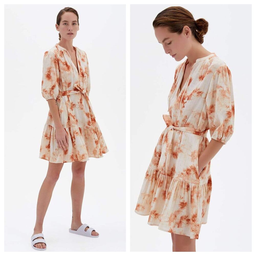 JONATHAN SIMKHAI Orange Gauze Opal Tie Dye Mini Dress Size S